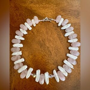 Rose Quartz, Pearl & Swarovski Crystal Necklace